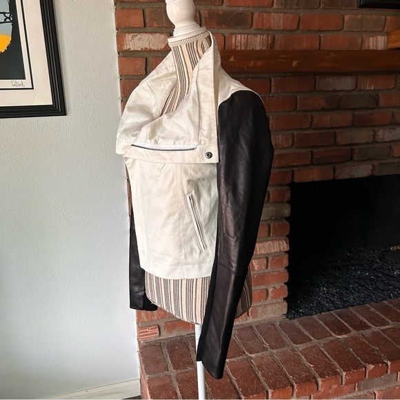 NWT Veda for Scoop NYC White Canvas Moto Jacket Leather Sleeves Sz S - Picture 4 of 10